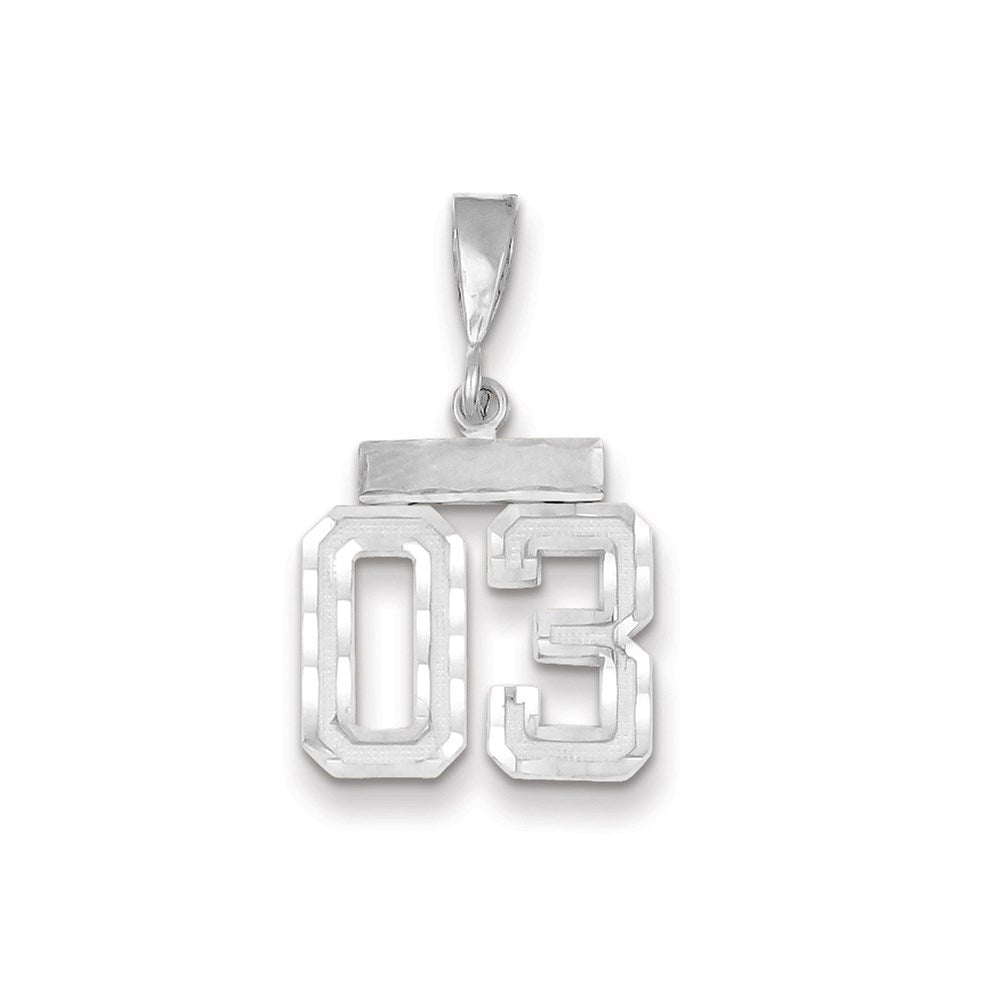 14K Weißgold Klein Diamantiert Zahl 3 Charm