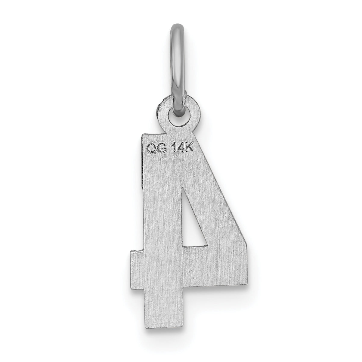 14K Weißgold 14kw Klein Gebürstet Diamantiert Zahl 4 Charm