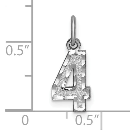 14K Weißgold 14kw Klein Gebürstet Diamantiert Zahl 4 Charm