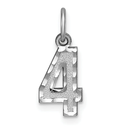 14K Weißgold 14kw Klein Gebürstet Diamantiert Zahl 4 Charm