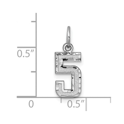 14K Weißgold 14kw Klein Gebürstet Diamantiert Zahl 5 Charm