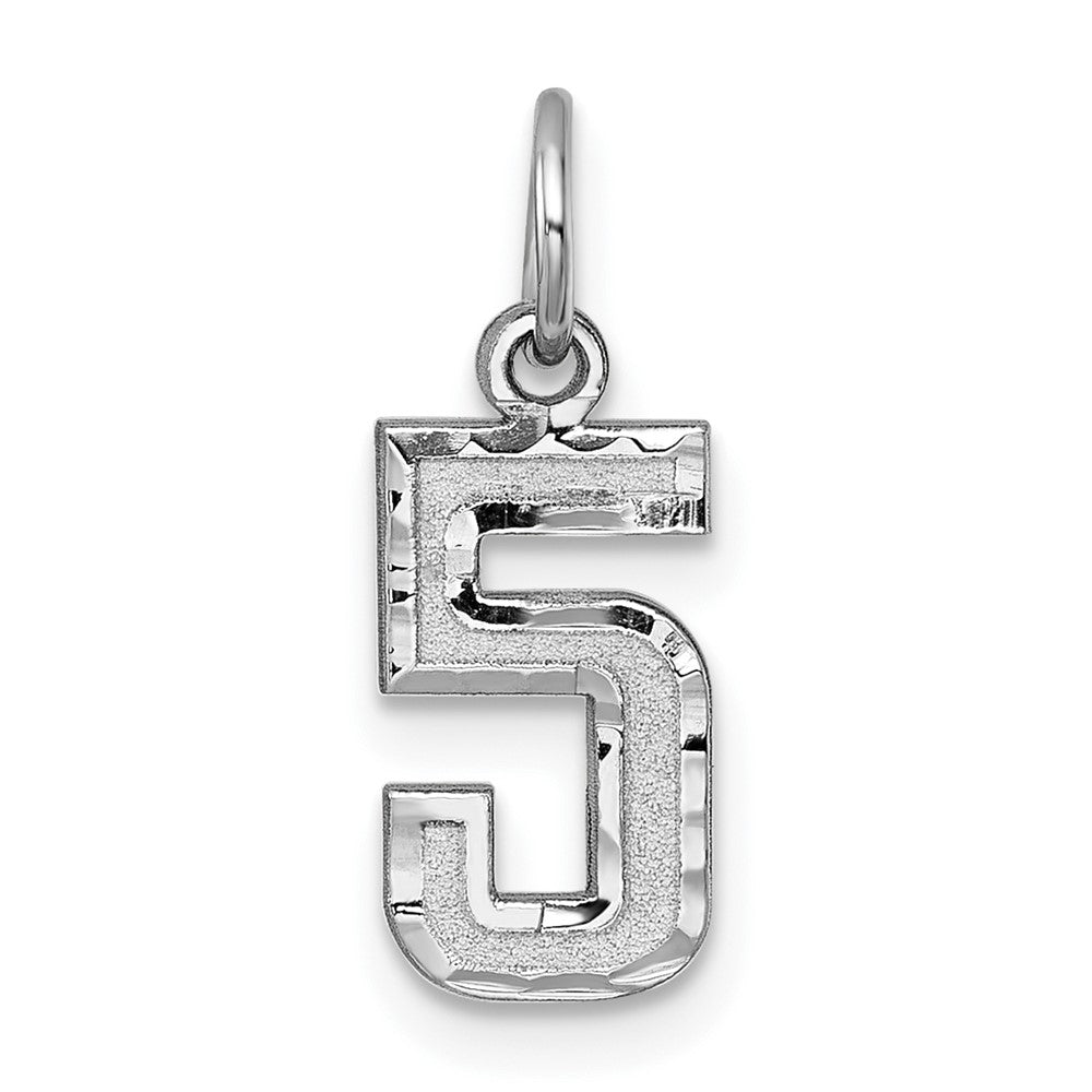 14K Weißgold 14kw Klein Gebürstet Diamantiert Zahl 5 Charm