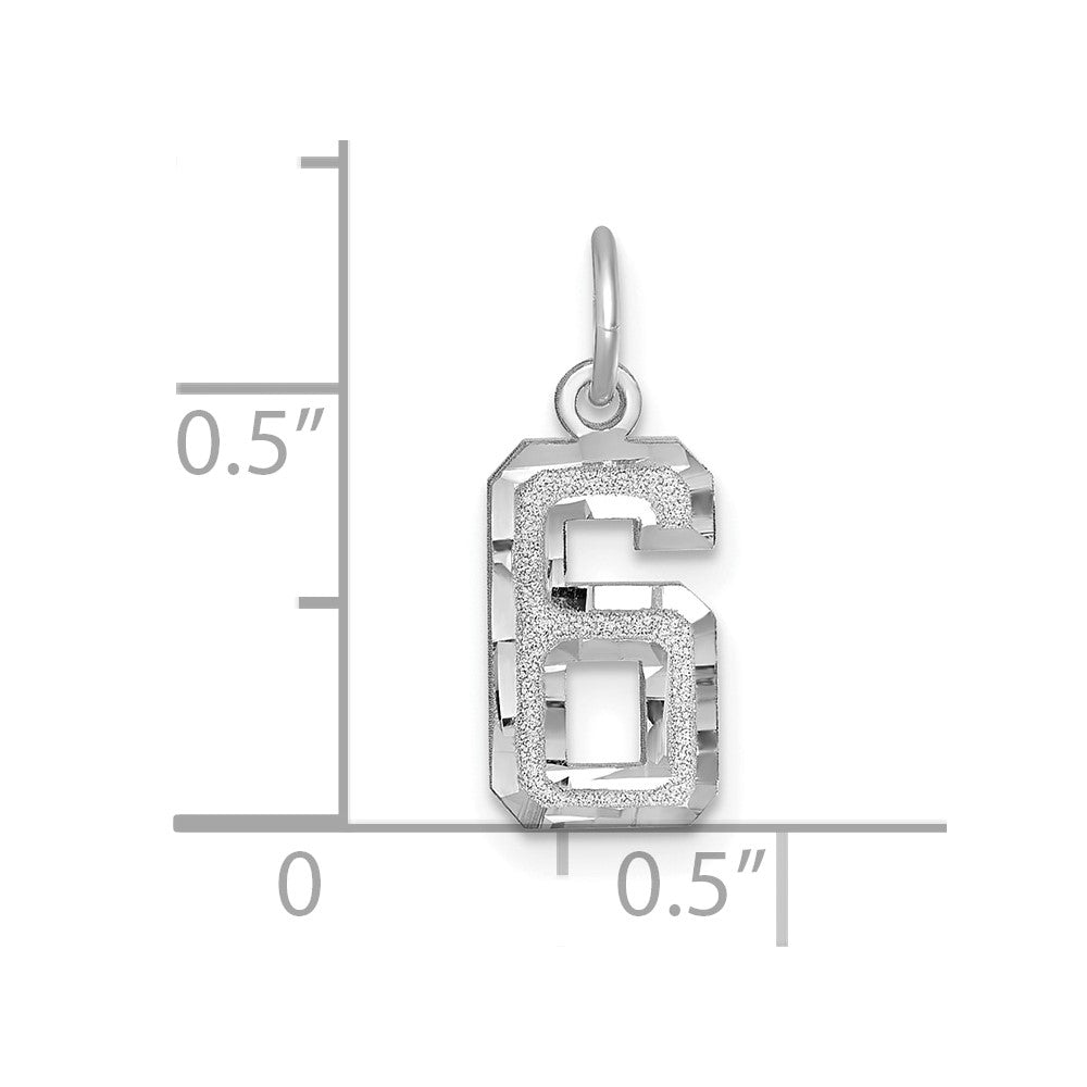 14K Weißgold 14kw Klein Gebürstet Diamantiert Zahl 6 Charm