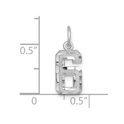 14K Weißgold 14kw Klein Gebürstet Diamantiert Zahl 6 Charm