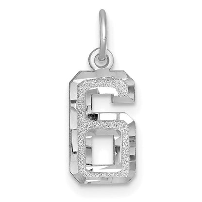 14K Weißgold 14kw Klein Gebürstet Diamantiert Zahl 6 Charm