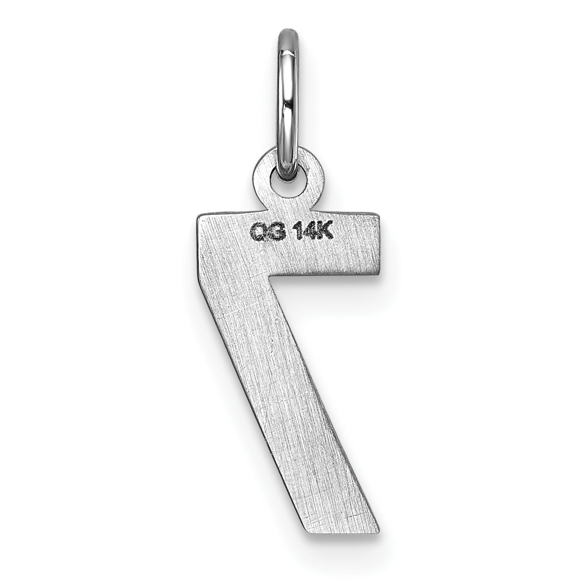 14K Weißgold 14kw Klein Gebürstet Diamantiert Zahl 7 Charm