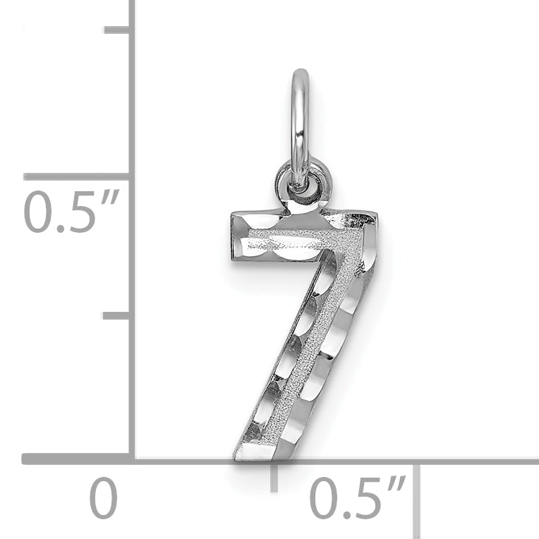 14K Weißgold 14kw Klein Gebürstet Diamantiert Zahl 7 Charm