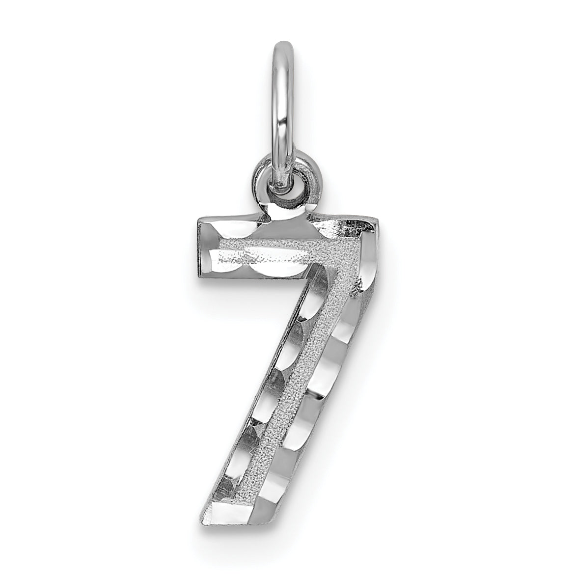 14K Weißgold 14kw Klein Gebürstet Diamantiert Zahl 7 Charm