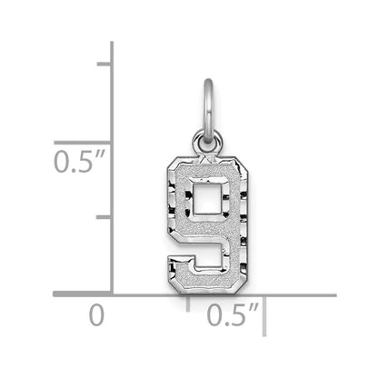 14K Weißgold 14kw Klein Gebürstet Diamantiert Zahl 9 Charm