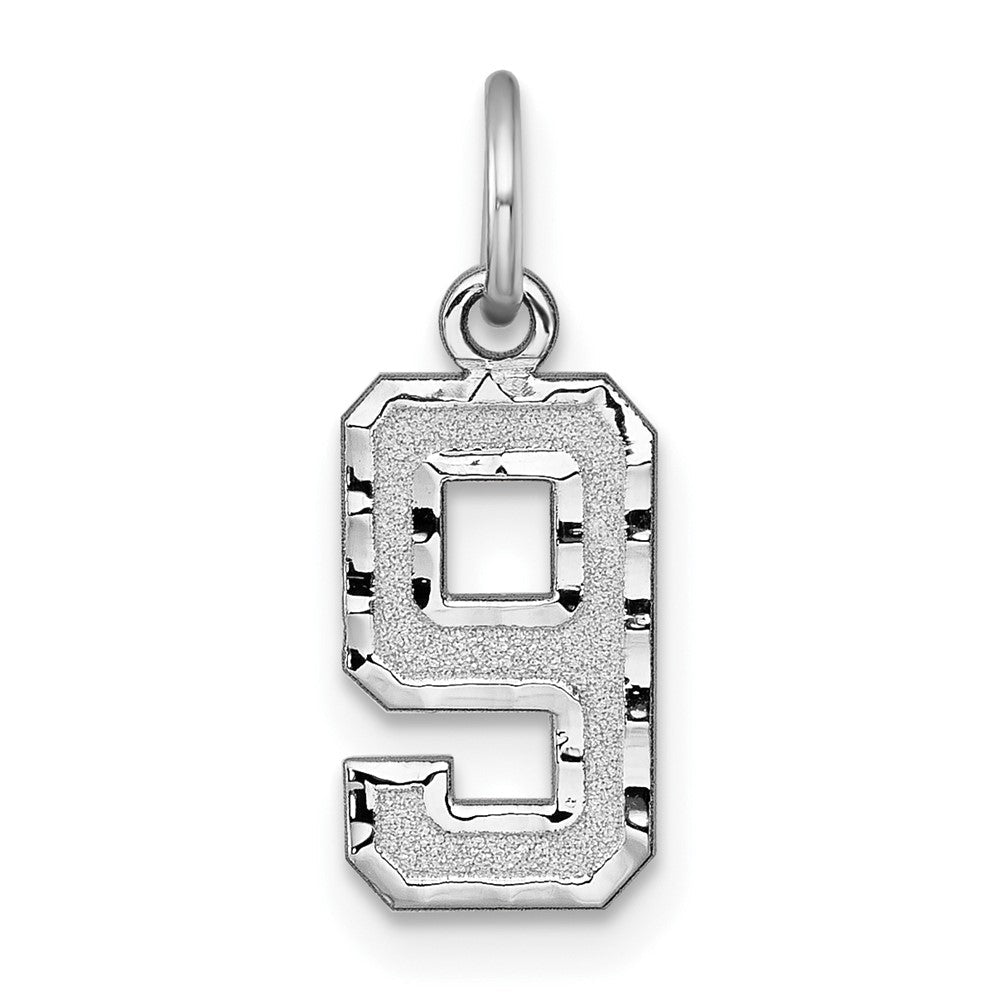 14K Weißgold 14kw Klein Gebürstet Diamantiert Zahl 9 Charm