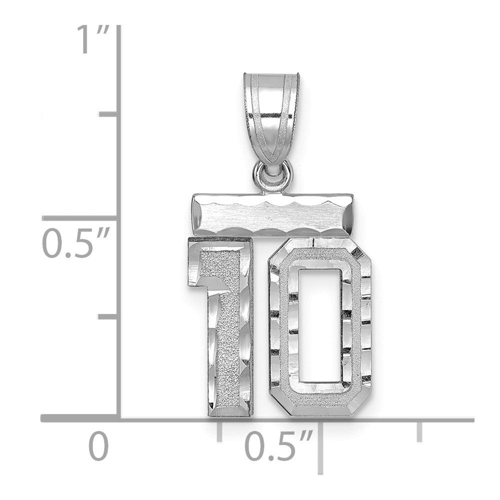 14K Weißgold kleiner gebürsteter diamantgeschliffener Charm „Zahl 10“