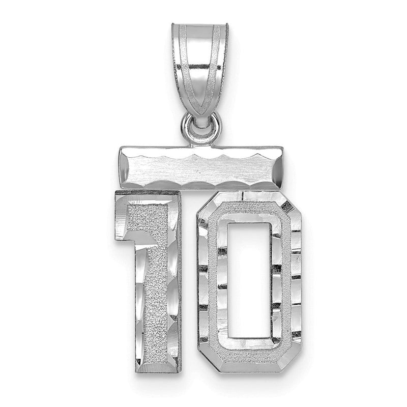 14K Weißgold kleiner gebürsteter diamantgeschliffener Charm „Zahl 10“