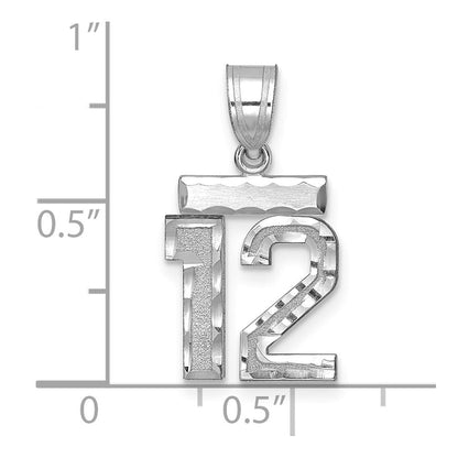 14K Weißgold kleiner gebürsteter Charm mit Diamantschliff „Zahl 12“