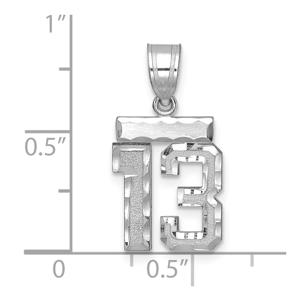 14K Weißgold kleiner gebürsteter Diamantschliff-Charm Zahl 13