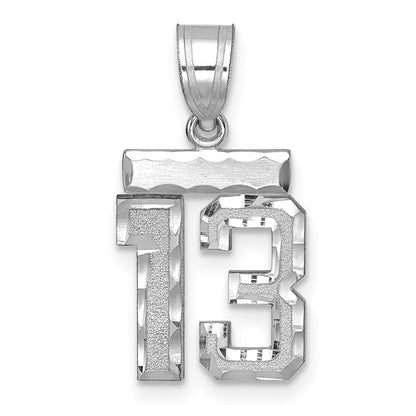 14K Weißgold kleiner gebürsteter Diamantschliff-Charm Zahl 13