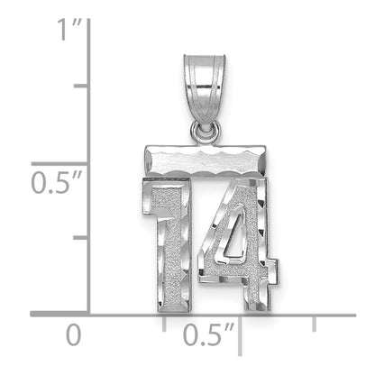 14K Weißgold kleiner gebürsteter Diamantschliff-Zahl-14-Charm