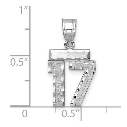 14k Weißgold kleiner gebürsteter Zahlen-Charm „17" mit Diamantschliff
