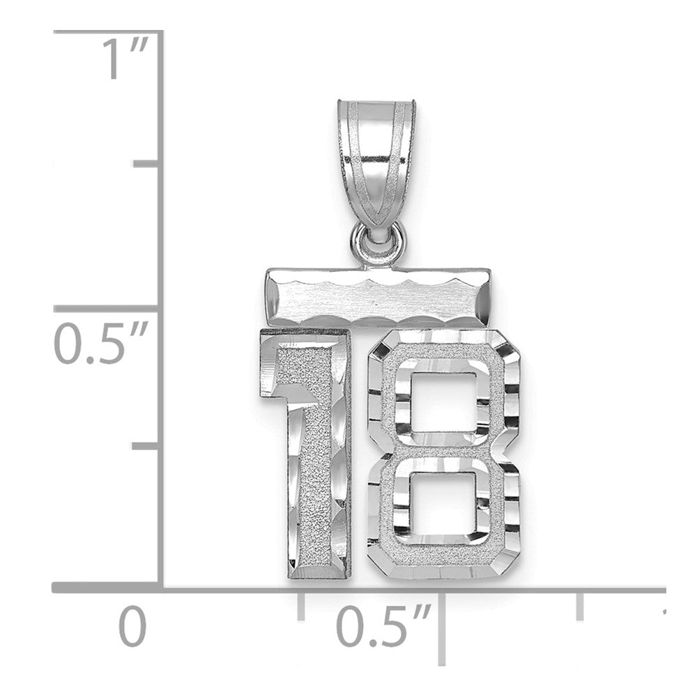 14K Weißgold Kleiner Gebürsteter Diamantgeschliffener Zahl-18-Charm
