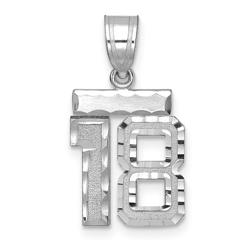14K Weißgold Kleiner Gebürsteter Diamantgeschliffener Zahl-18-Charm