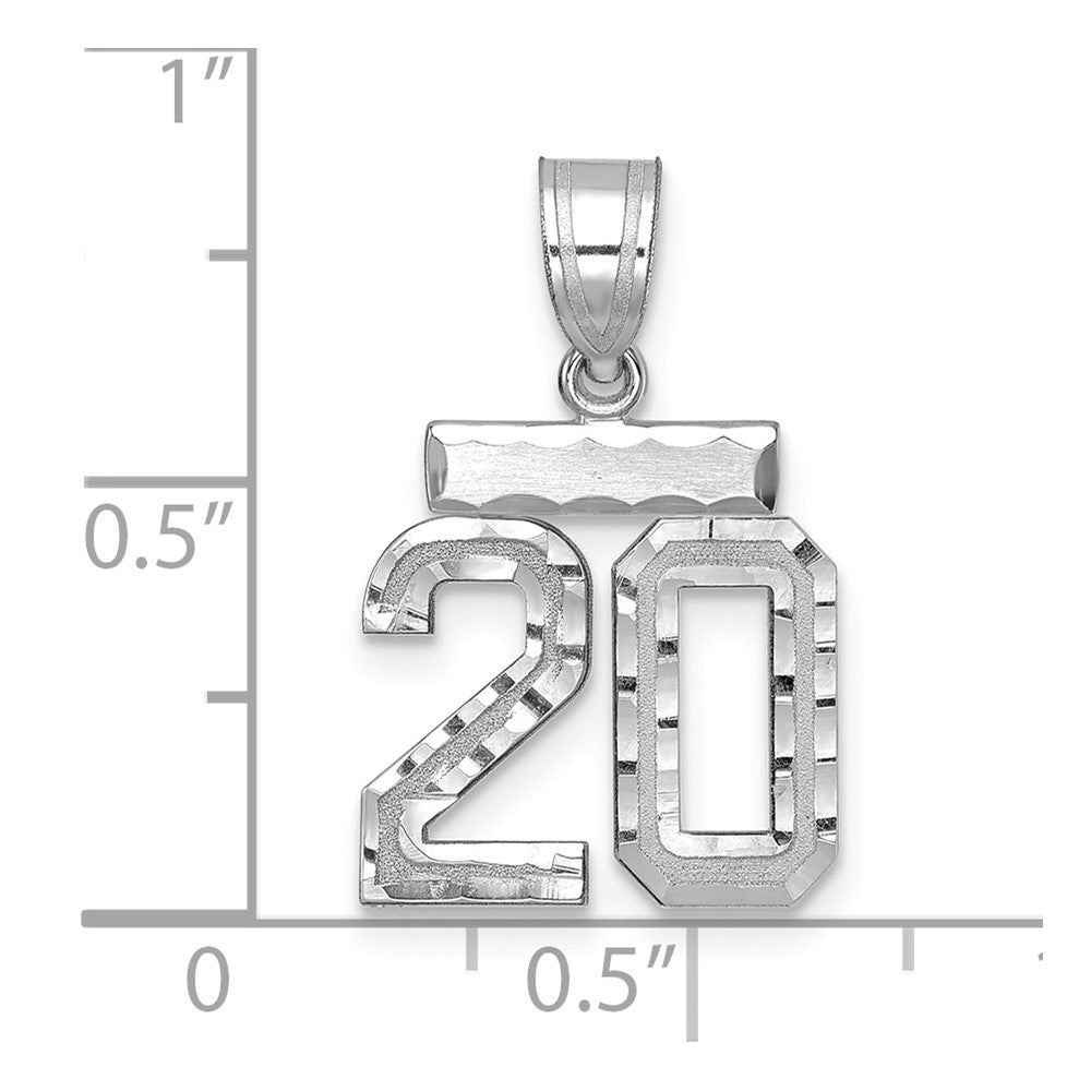 14K Weißgold kleiner gebürsteter diamantgeschliffener Zahl-20-Charm