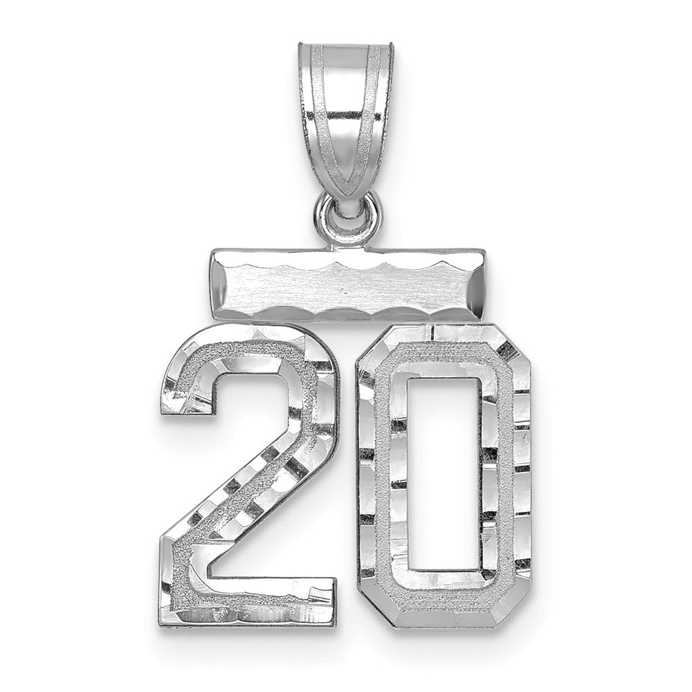 14K Weißgold kleiner gebürsteter diamantgeschliffener Zahl-20-Charm