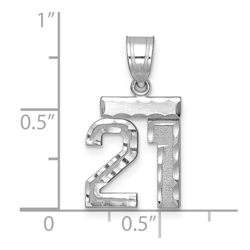 14k Weißgold kleiner gebürsteter Diamantschliff-Charm "Zahl 21