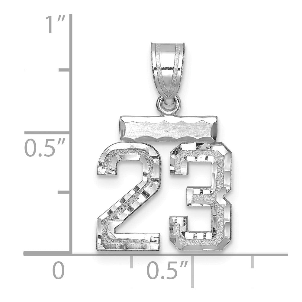 14K Weißgold Kleiner Gebürsteter Diamantgeschliffener Charm Zahl 23