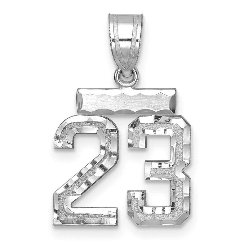 14K Weißgold Kleiner Gebürsteter Diamantgeschliffener Charm Zahl 23