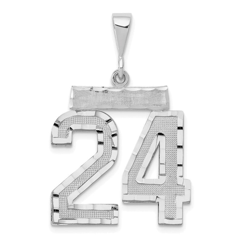 14K Weißgold kleiner gebürsteter Diamantschliff-Charm „Zahl 24“
