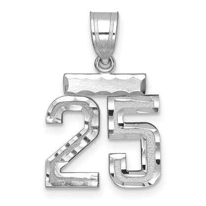 14K Weißgold kleiner gebürsteter Diamantschliff-Charm Zahl 25
