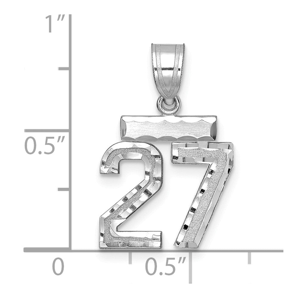 14K Weißgold Kleiner Gebürsteter Diamantgeschliffener Charm „Zahl 27“