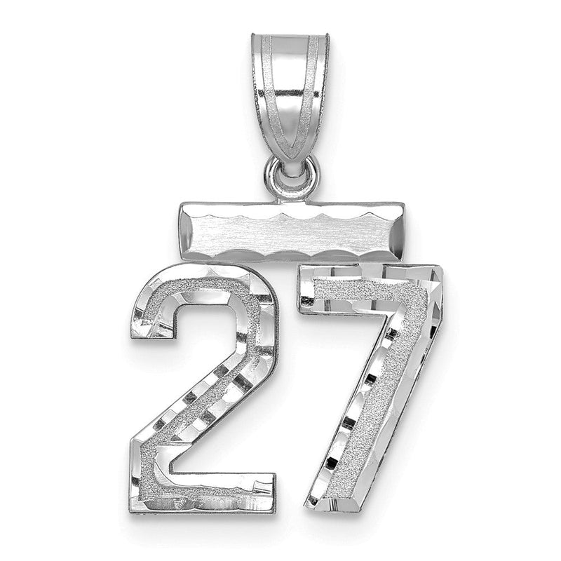 14K Weißgold Kleiner Gebürsteter Diamantgeschliffener Charm „Zahl 27“