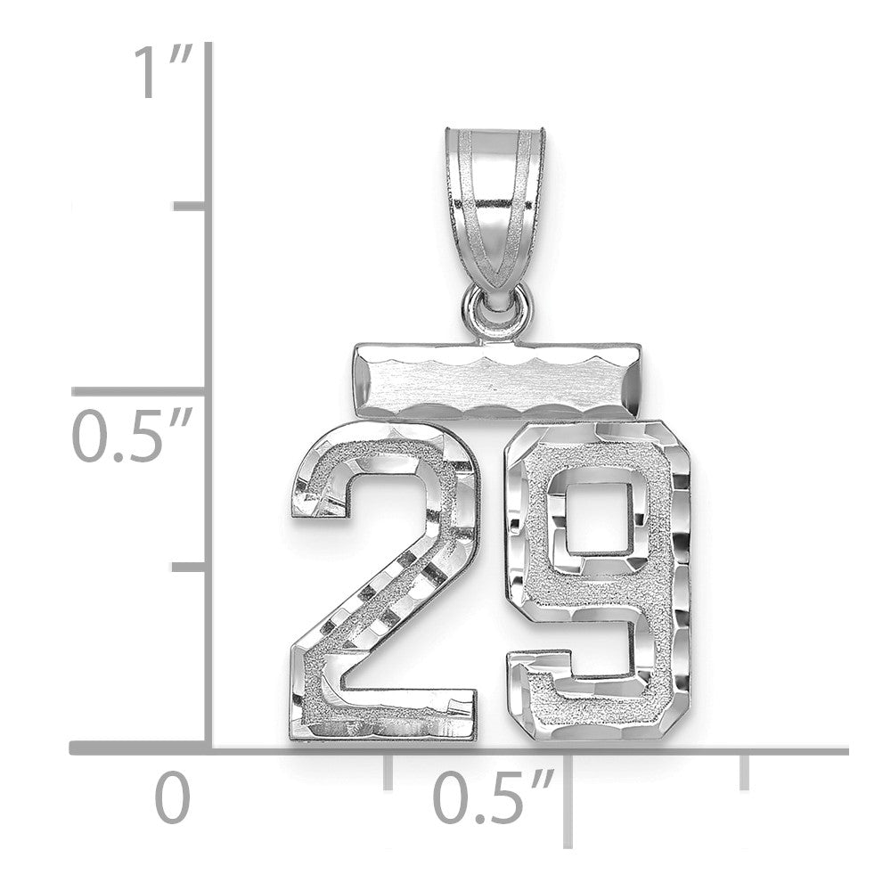14K Weißgold Kleiner Gebürsteter Diamantgeschliffener Zahl-29-Charm