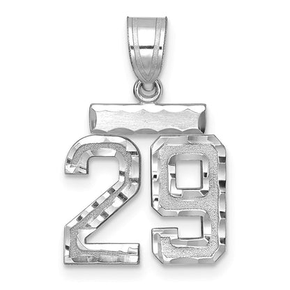 14K Weißgold Kleiner Gebürsteter Diamantgeschliffener Zahl-29-Charm