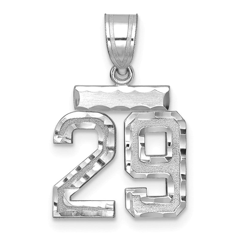 14K Weißgold Kleiner Gebürsteter Diamantgeschliffener Zahl-29-Charm