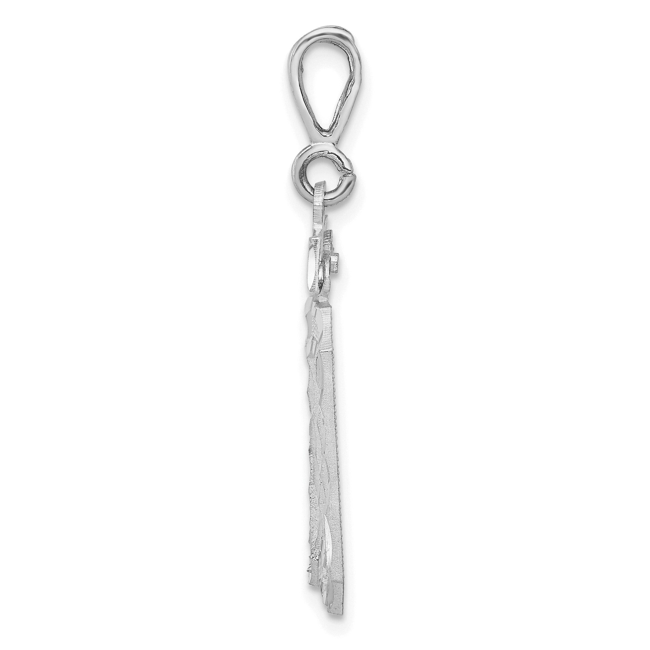 14K Weißgold Kleiner gebürsteter Diamantschliff-Charm „Zahl 30