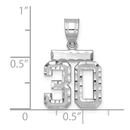 14K Weißgold Kleiner gebürsteter Diamantschliff-Charm „Zahl 30