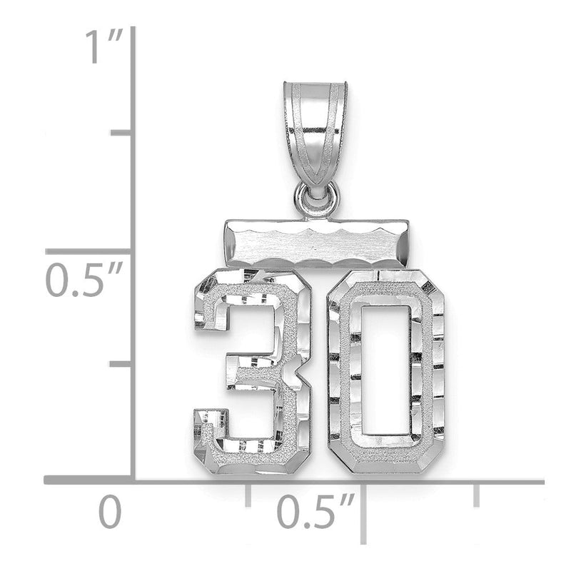 14K Weißgold Kleiner gebürsteter Diamantschliff-Charm „Zahl 30