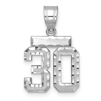 14K Weißgold Kleiner gebürsteter Diamantschliff-Charm „Zahl 30