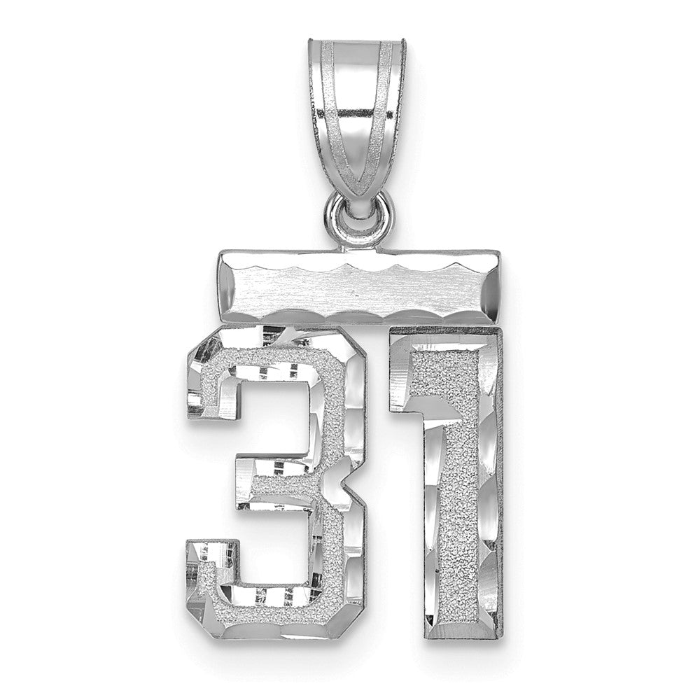 14K Weißgold kleiner gebürsteter Charm mit Diamantschliff „Zahl 31“