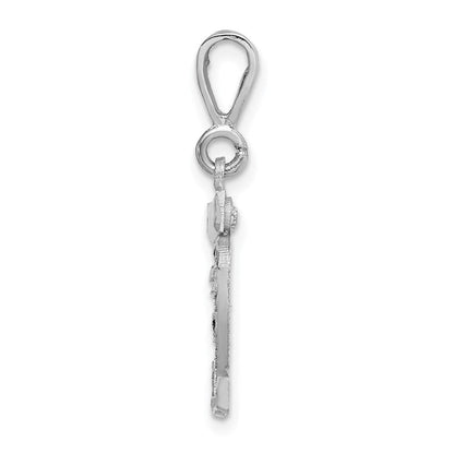 14K Weißgold kleiner gebürsteter Charm mit Diamantschliff Zahl 32