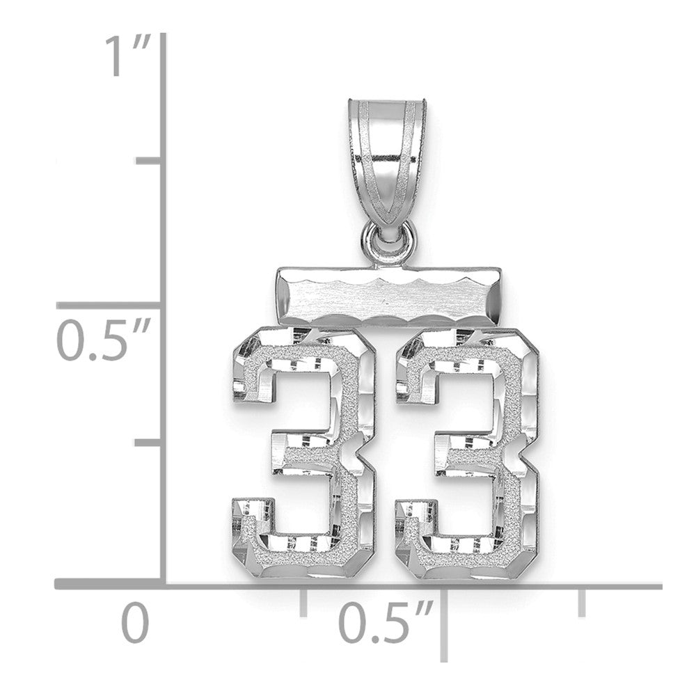 14K Weißgold kleiner gebürsteter Charm mit Diamantschliff „Zahl 33“