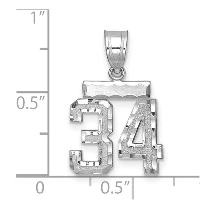 14K Weißgold Kleiner Gebürsteter Diamantgeschliffener Zahl-34-Charm