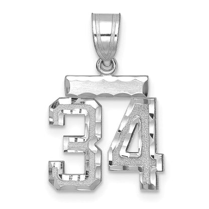 14K Weißgold Kleiner Gebürsteter Diamantgeschliffener Zahl-34-Charm