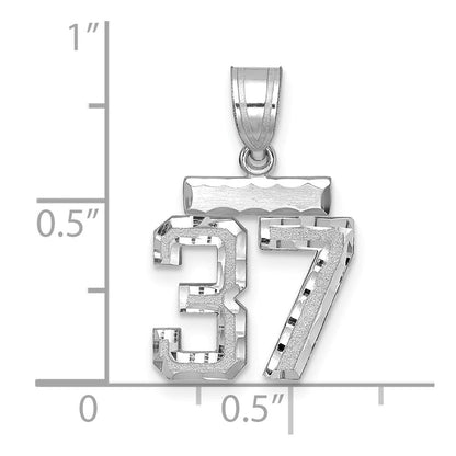 14K Weißgold Kleiner Gebürsteter Diamantierter Charm Zahl 37