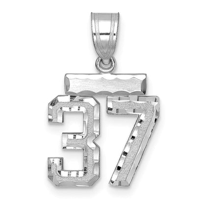 14K Weißgold Kleiner Gebürsteter Diamantierter Charm Zahl 37