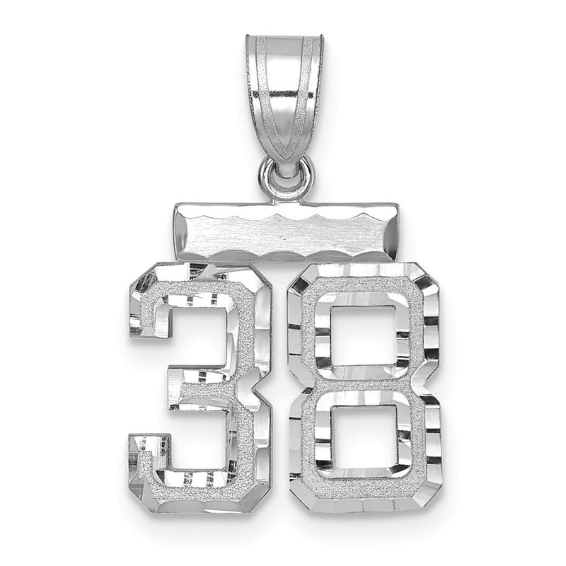 14K Weißgold kleiner gebürsteter Charm mit Diamantschliff Zahl 38