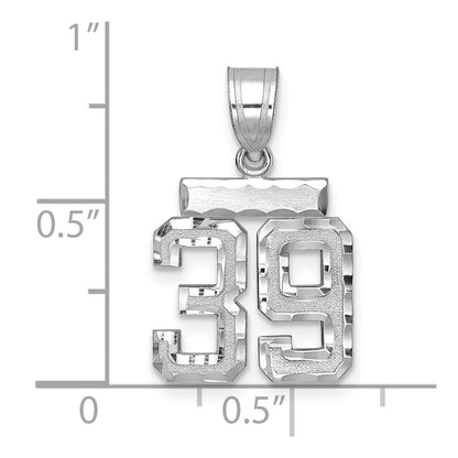 14K Weißgold Kleiner Gebürsteter Diamantgeschliffener Zahl-39-Charm