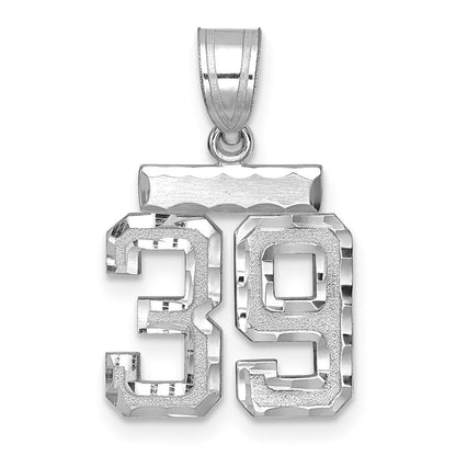 14K Weißgold Kleiner Gebürsteter Diamantgeschliffener Zahl-39-Charm