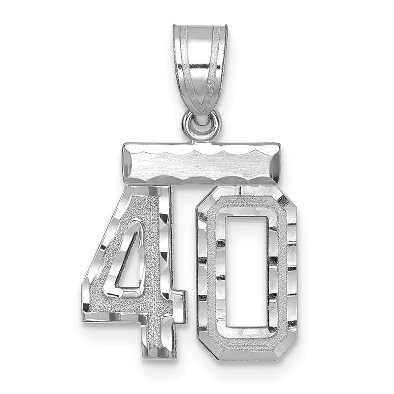 14K Weißgold kleiner gebürsteter Charm mit Diamantschliff „Zahl 40“